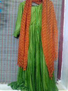 Personalized Heavy Flared Olive Green Anarkali