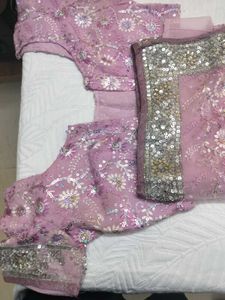 Pink Party Saree With Silver Work