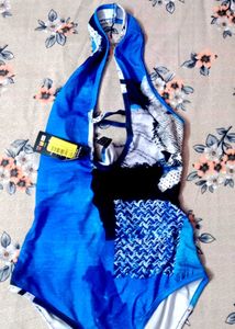 Blue Patterned Halter Romper