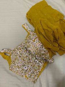 Sequin Embellished Yellow Crop Top And Shrug