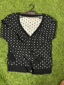 Black Cardigan With White Dots