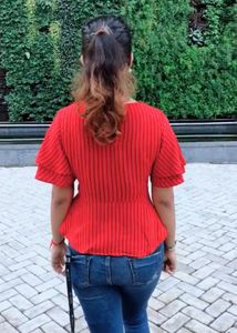 Red Peplum Sleeve Top