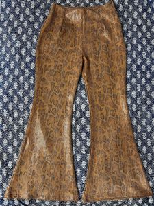 Leather Animal Print Mustard Boot-Cut Pants