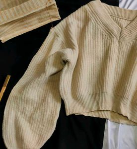 Cream Knit Cropped Sweater