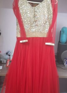 Red Embellished Anarkali Kurta