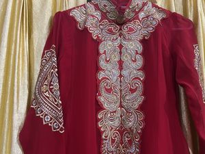 Red &amp; Gold Embroidered Dress With Duppata &amp; Bottom