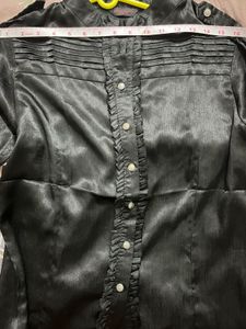 Black Ruffled Button-Down Top