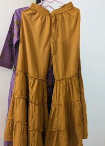 Purple &amp; Mustard Yellow Printed Kurta with Sharara