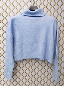 New With Tag Korean Blue Crop Baggy High neck