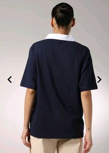 Shein Navy oversized Graphic Print Polo T-Shirt