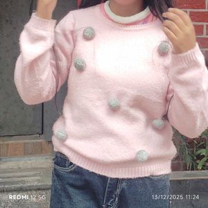 Cute Pink Pom-Pom Sweater