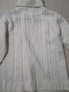 pure white Knit Turtleneck Sweater