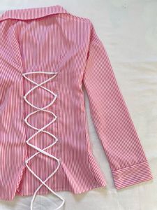 Pink white Striped fitted Corset Shirt