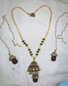 rajasthani stone necklace hanging drop earrings