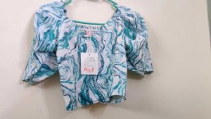 Green And White Crop Top