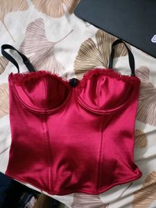 Red Corset Top with Black Rose