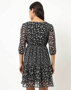 Floral Print Black Dress