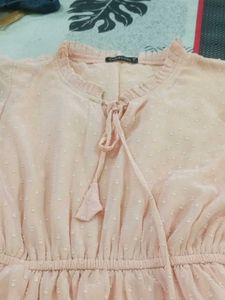 Peach Swiss Dot Ruffle Dress