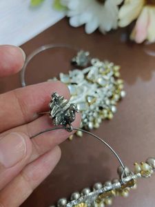 Statement Silver Kundan Hoop Earrings