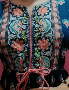 Floral Print Navy Blue Kurta