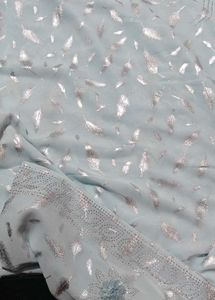 Light Blue Feather Print Saree