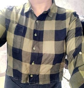 Olive Shirt Style Crop Top