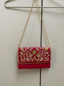 Embroidered Pink Clutch