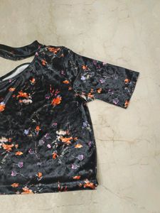 Black Velvet Printed One Shoulder Top