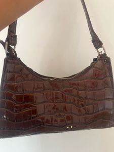 Brown Crocodile Effect Shoulder Bag