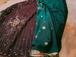 Beautiful Pattu Saree With Hand Work