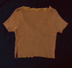 Brown Lace Trim Crop Top
