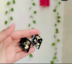 Resin Earrings With Gold Embellishments