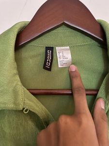 Green Velvet Button-Up Top