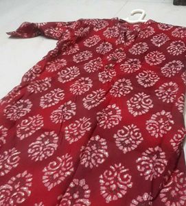 Red Print Button-Down Top