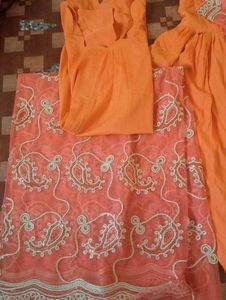 Orange Embroidered Kurti with salwar dupatta