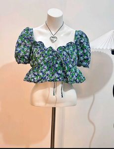 ZARA Floral Puff Sleeve Top