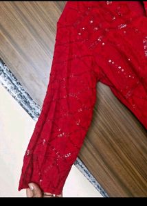 Red Chickenkari Work Kurta Set