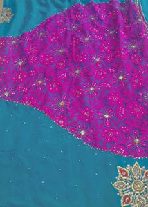 Blue and pink Stones saree