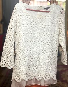 Cut-work White Floral Top With Organza Detailing