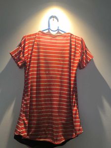 Striped Short Sleeve Tunic Top red