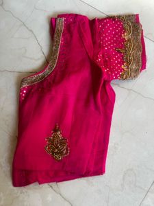 Elegant Red &amp; Pink Saree with stitched blouse💕😘�