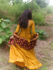 Mustard Anarkali With Banarasi Dupatta