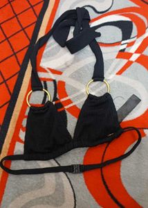 Black Ring Detail Bikini Top