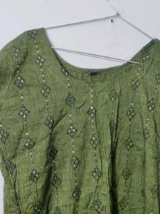 Olive Green Cotton Straight Suit