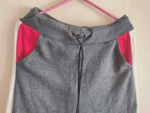 Gray Joggers with Red and White Stripe