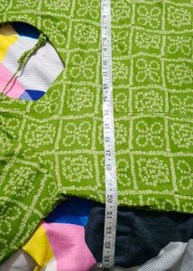 Parrot Green Dress&amp; Black And Pink Dots Top