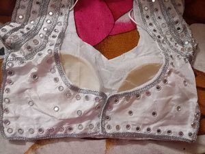 Silver And Mirror Work White Blouse