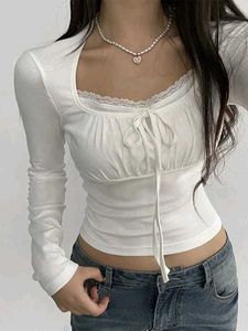 Y2k White Full Sleeve Crop Top