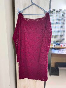 Burgundy Lace Off-Shoulder Dress