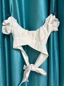 White Ruffle Crop Top